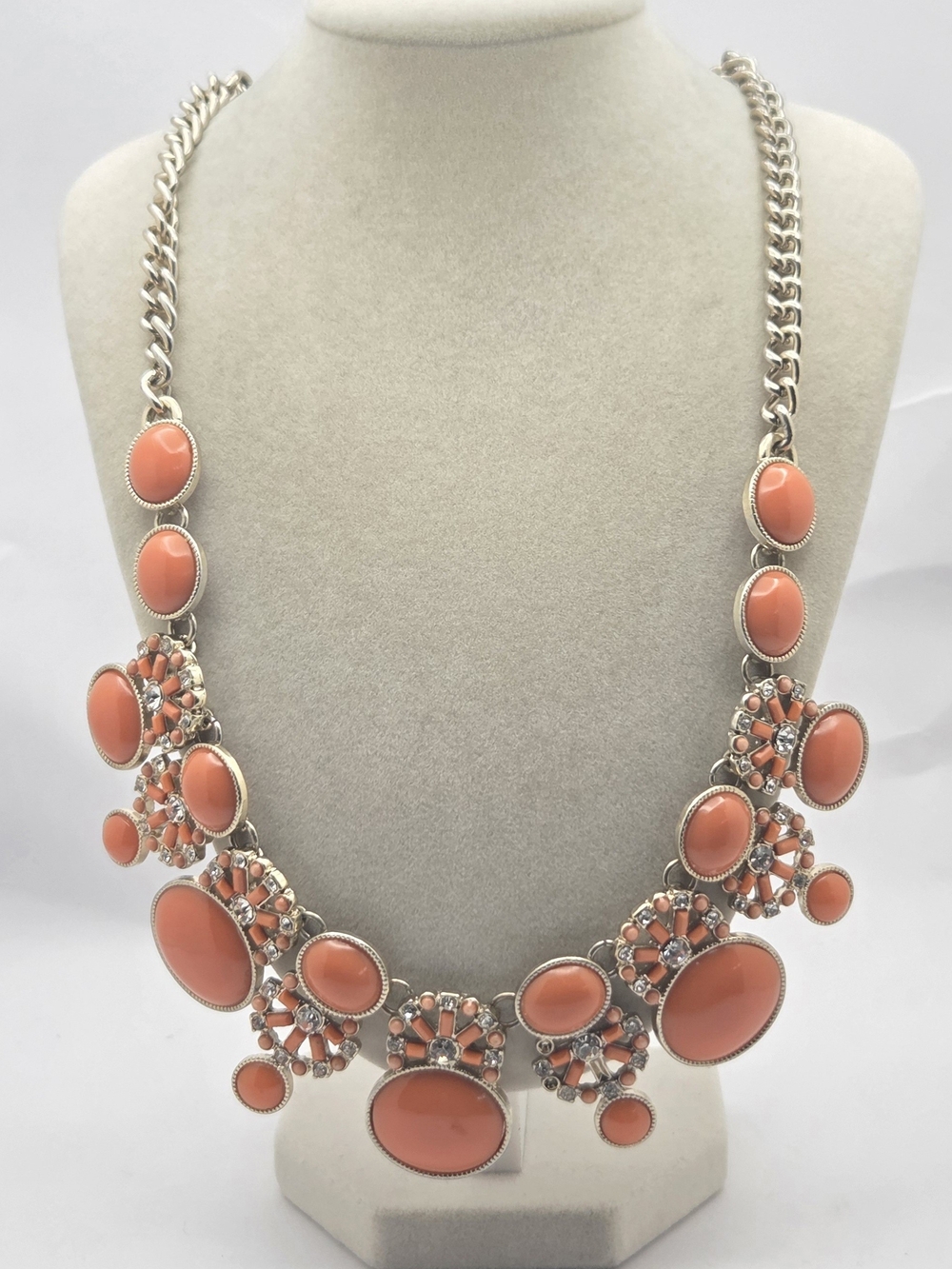 Banana Republic Coral Orange Cabochon Gold Statement Necklace 20